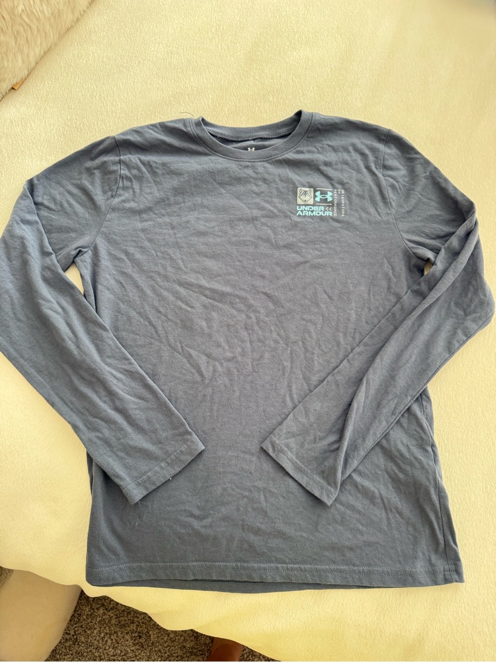 UNDER ARMOUR Boys Long Sleeve Crew Shirt - Slate Blue with Light Blue Logo
